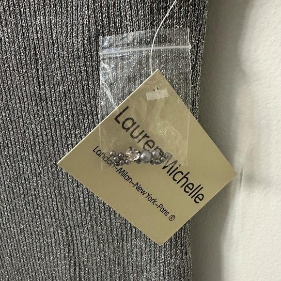 NWT Lauren Michelle Silver Metallic Mock Neck Beaded Sleeveless Tank Sz. Small - Picture 8 of 13